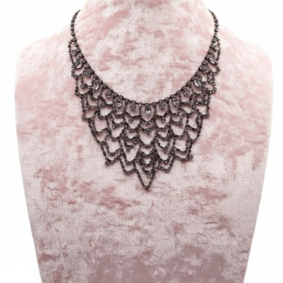 Vintage Rhinestone Bib Necklace, Sparkly Clear Crystal Statement Necklace - Picture 2 of 15